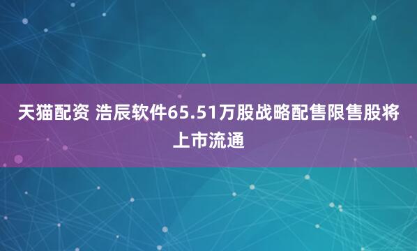 天猫配资 浩辰软件65.51万股战略配售限售股将上市流通